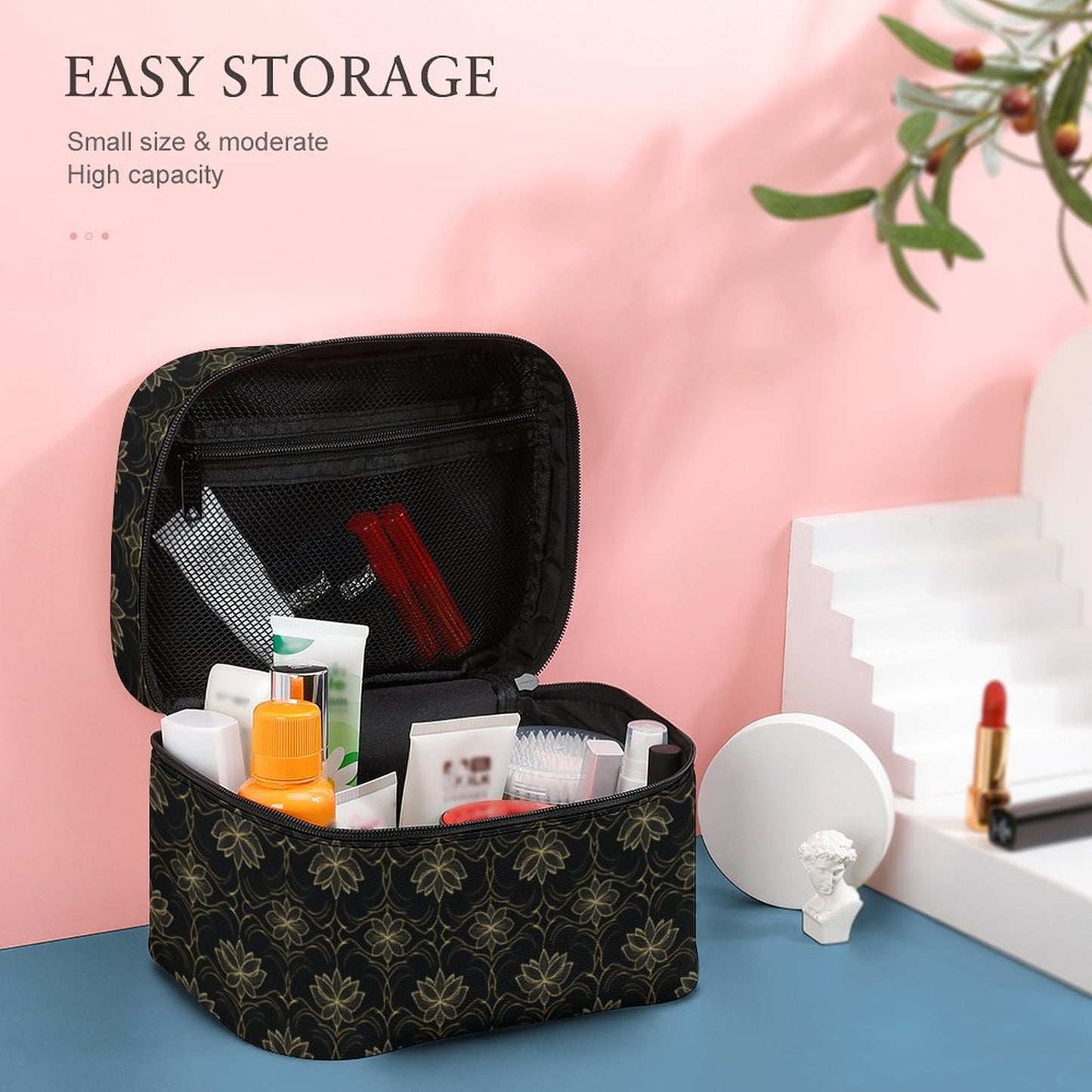 Make-up bag with Lychee pattern PU material