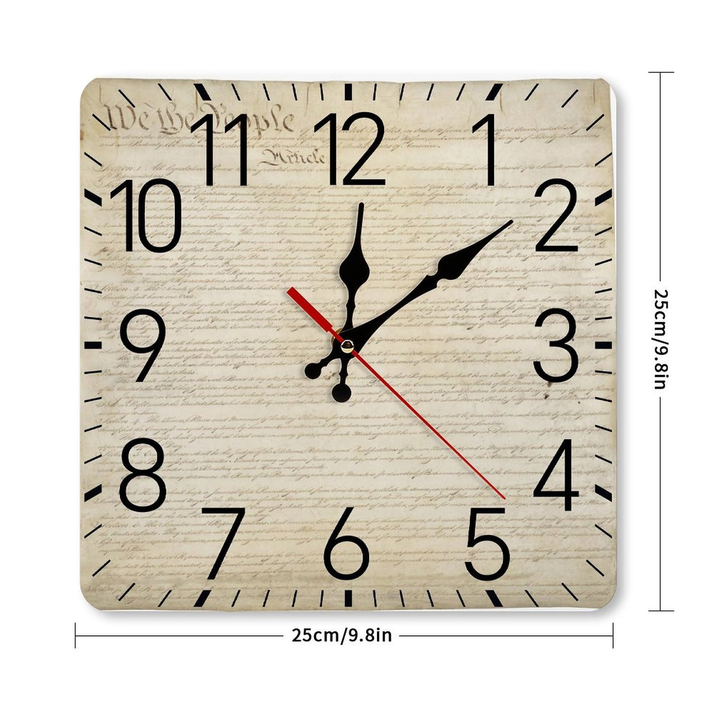Square Wall Clock-9.8"x9.8"/25x25cm - 
"We the People"