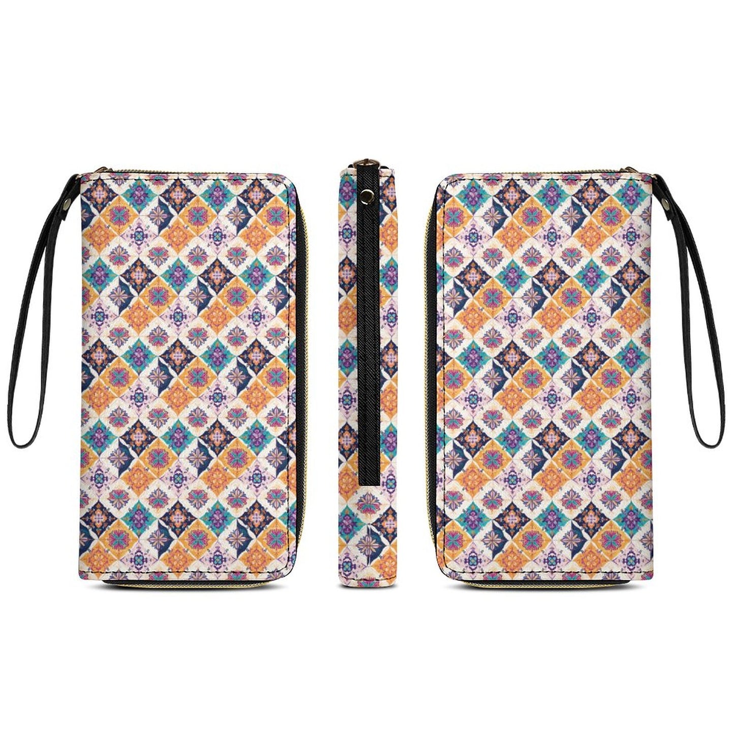 Leather Wallet with Wristlet Strap (2 Pictures on 2 Sides)