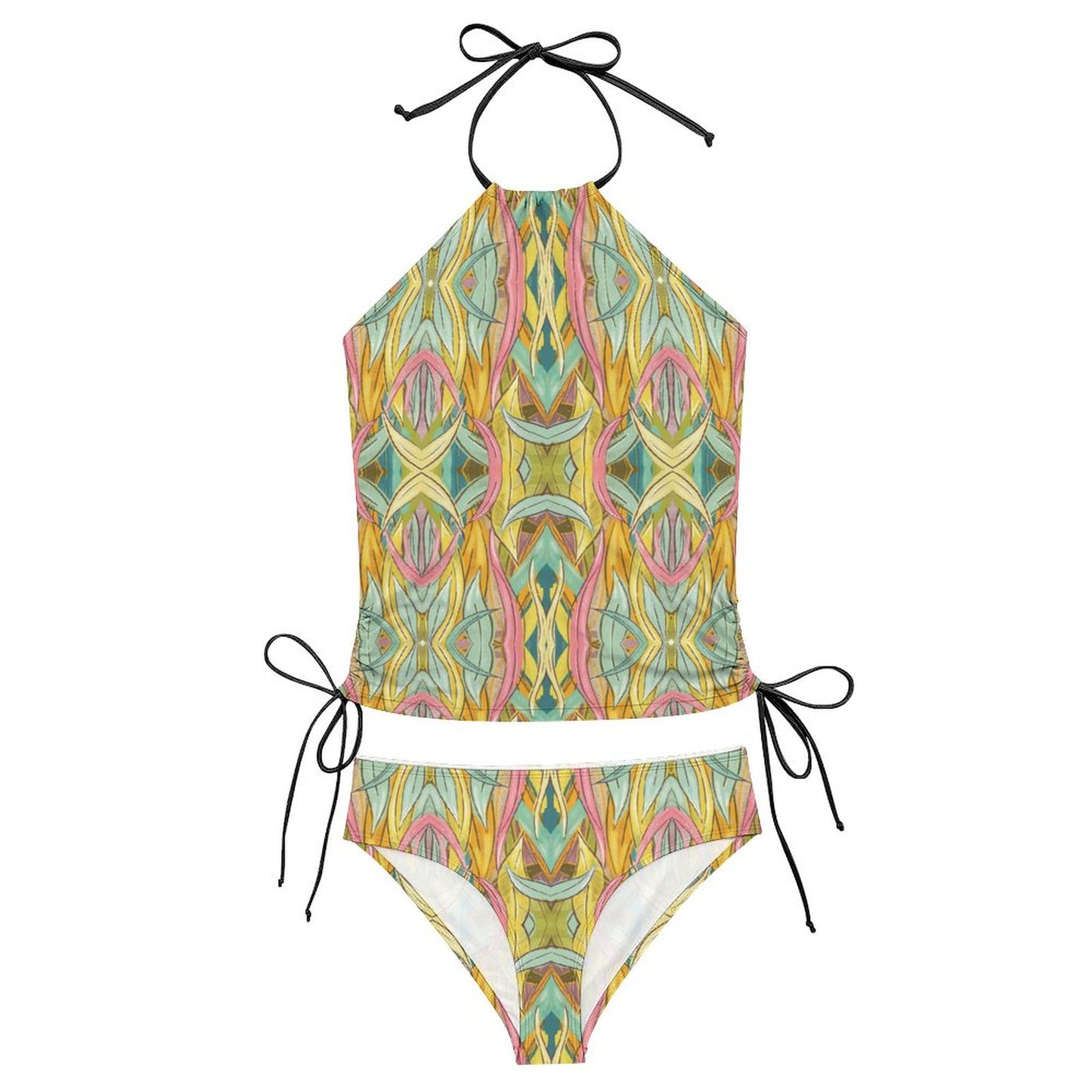 2-Piece Women's Tankini Set with High Neck Halter Top