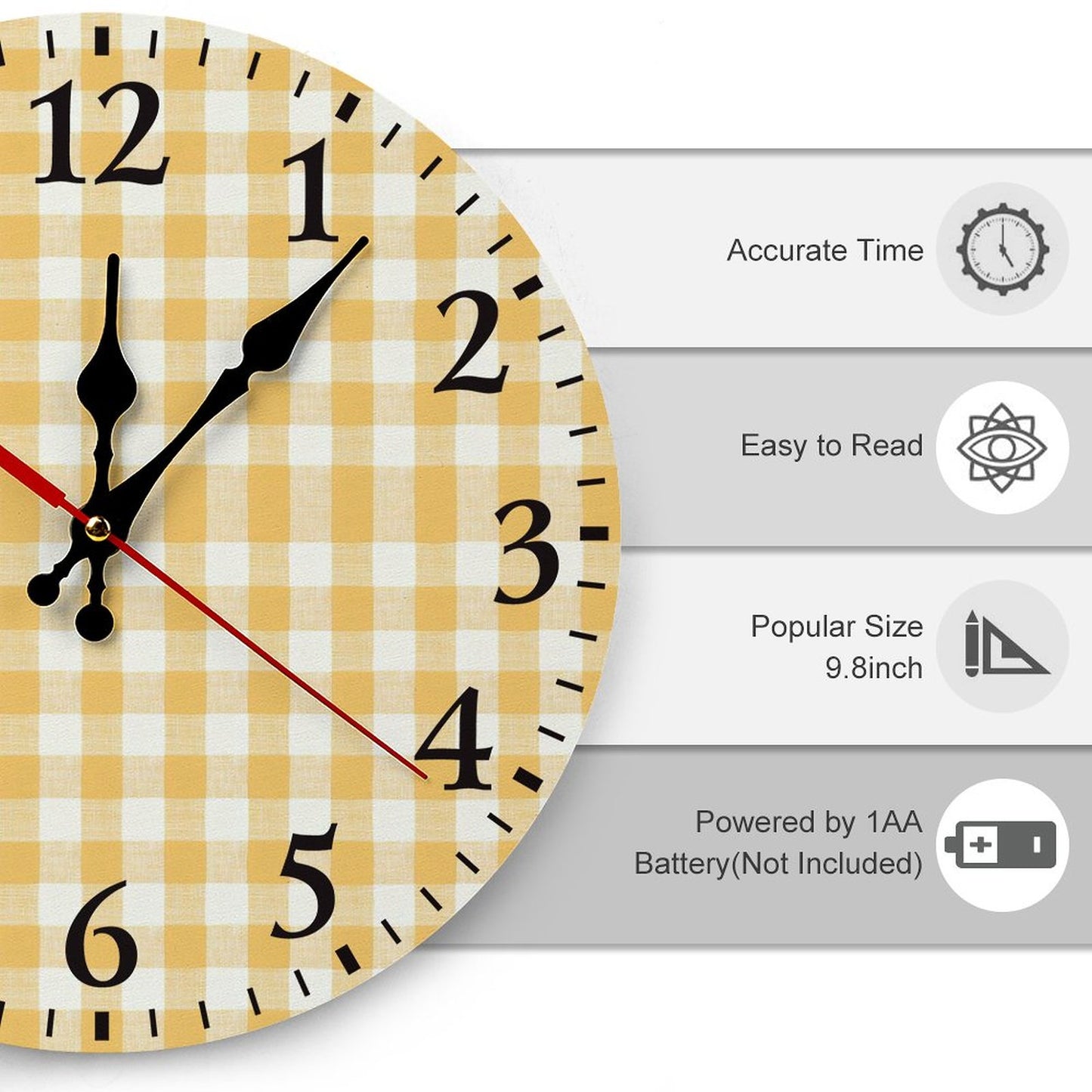 Modern Wooden Wall Clock - yelldw plaid