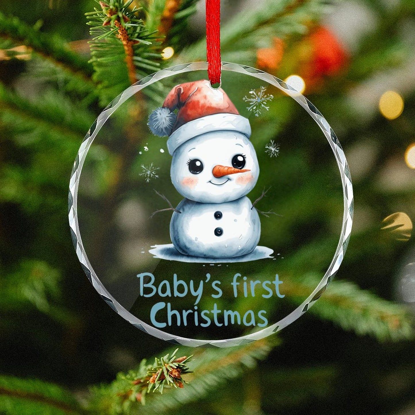 Glass Circular Ornament Pendant - Baby's First Christmas