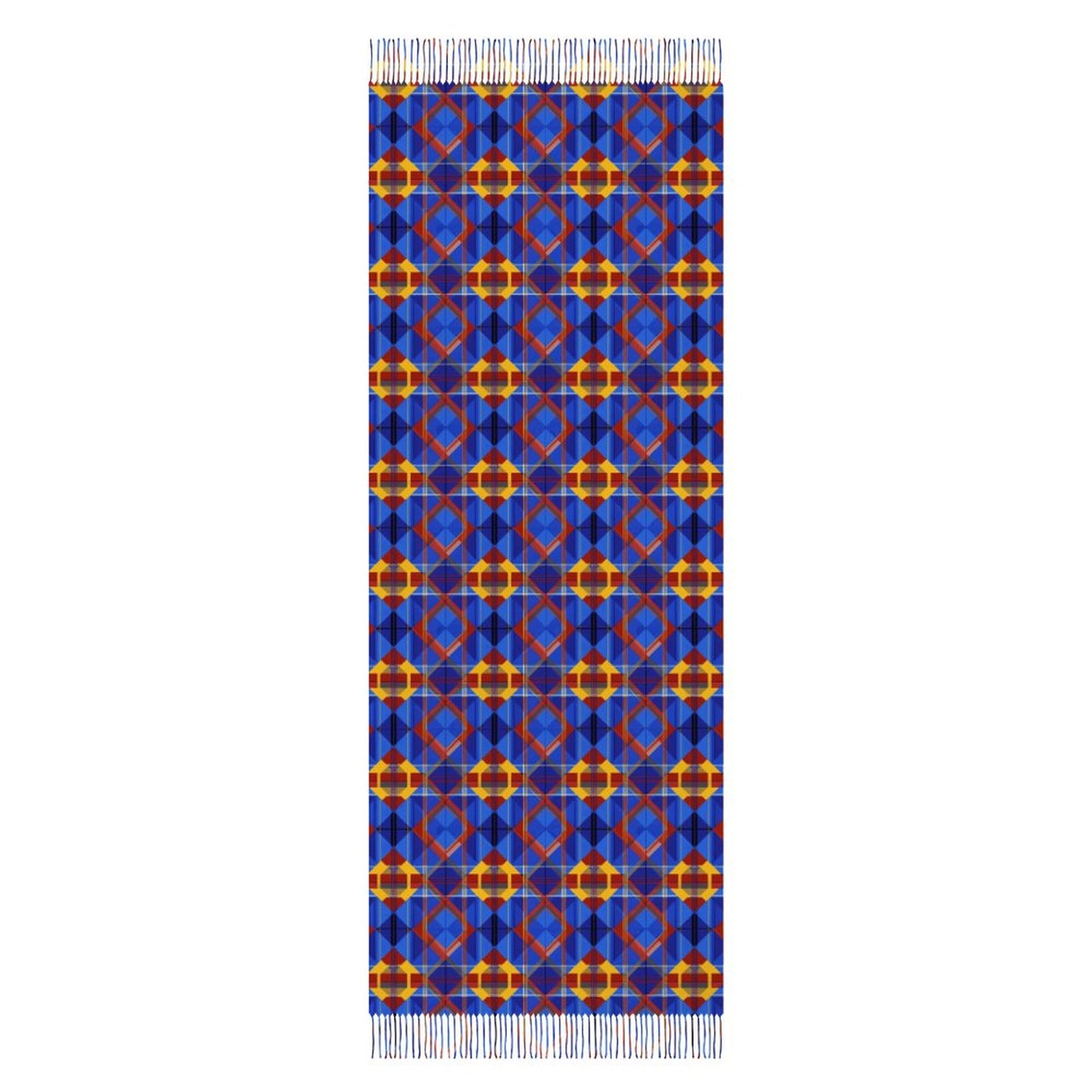 Cashmere-like Tassel Scarf Blue Plaid