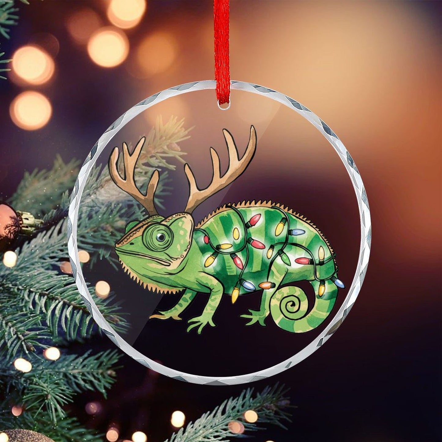 Glass Circular Ornament Pendant Gecko