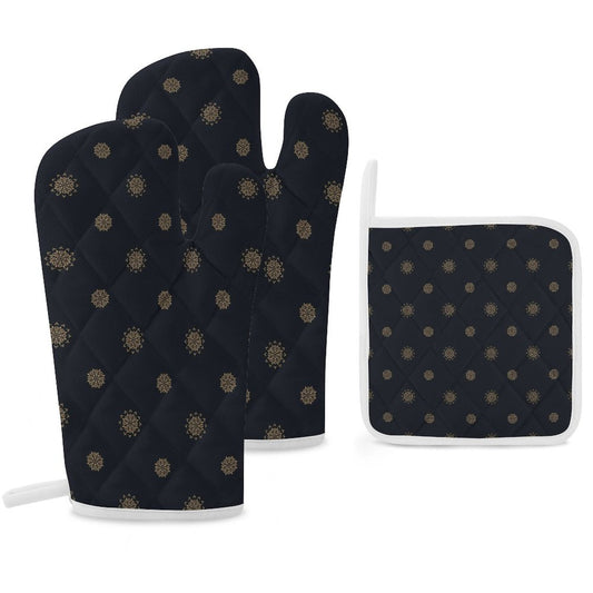 Oven Mitts & Pot Holder Set of 3 - Black & Navy Blue
