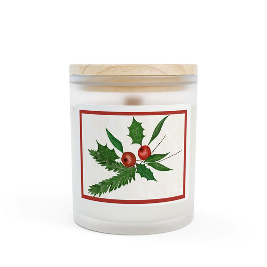 Holiday Botanical Candle - 11oz Frosted Glass, Christmas Decor, Eco-Friendly Gift, Aromatherapy Candle, Home Fragrance