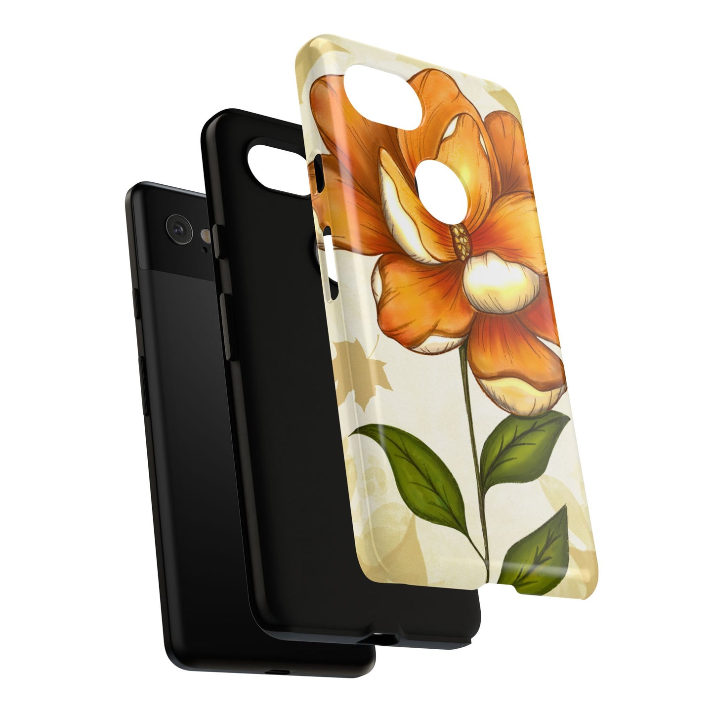 Floral Phone Case with Orange Flower Design, Tough Phone Cover, Floral Gift, Stylish Tech Accessory, Nature Lovers, Spring Vibes