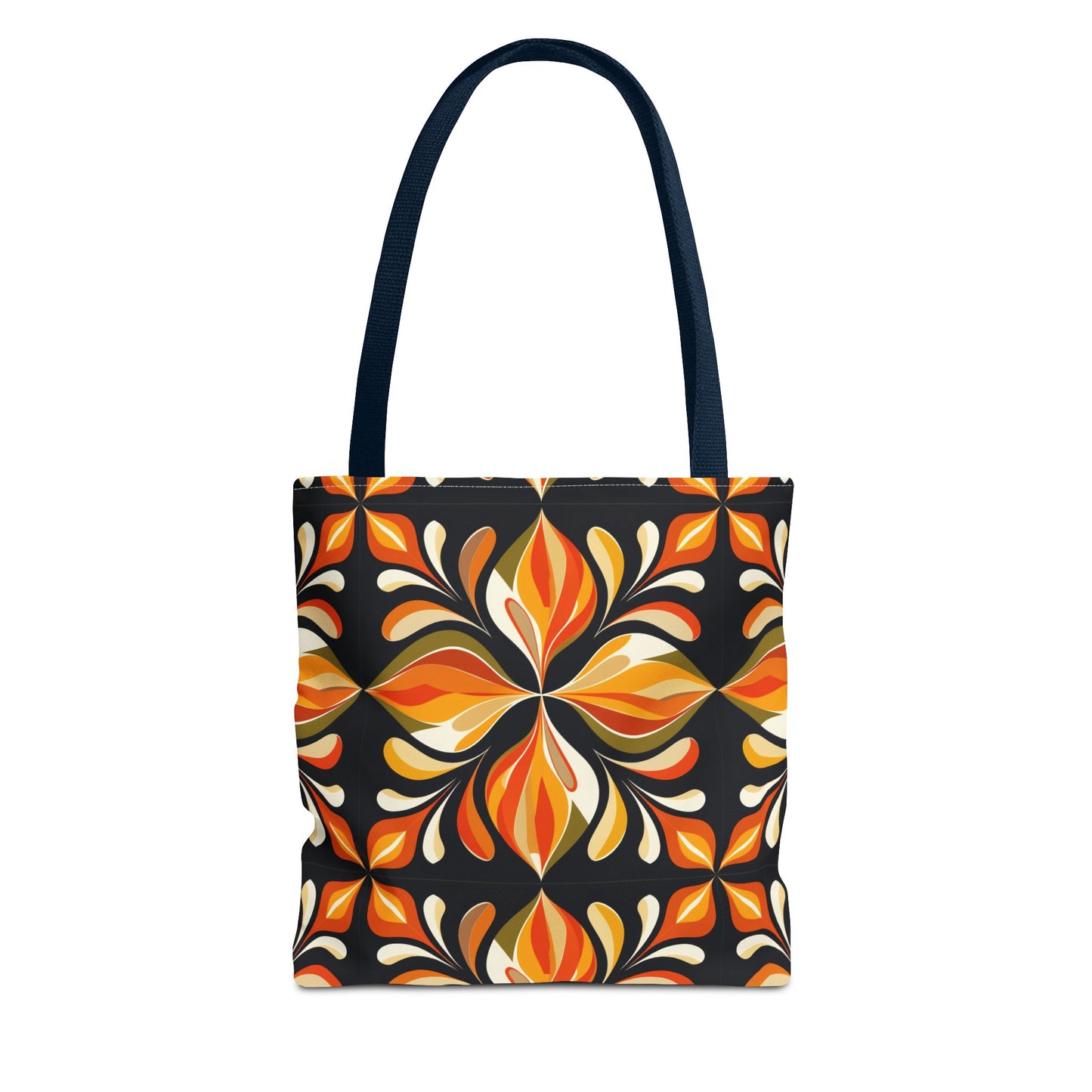 Retro Floral Tote Bag — Orange & Black Boho Pattern