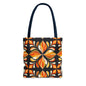Retro Floral Tote Bag — Orange & Black Boho Pattern