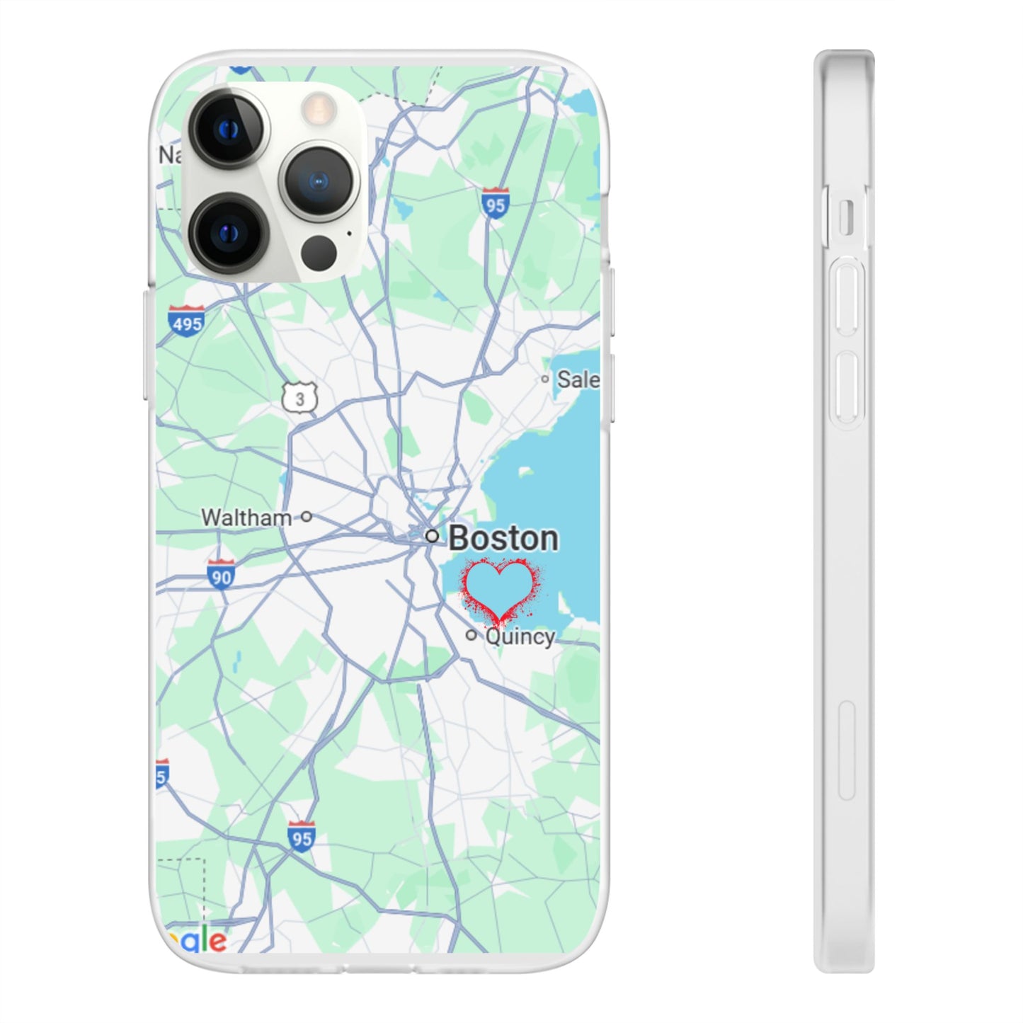 Boston Map Flexi Case for iPhone, Custom Location Phone Case, Unique Gift, Boston Heart Design, Travel Lover Accessory