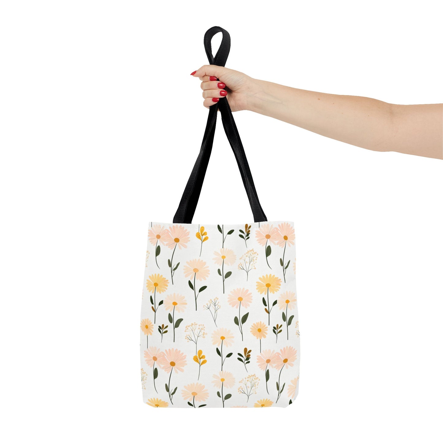 Floral Daisy Pattern Tote Bag — Pastel Spring Flowers All-Over Print