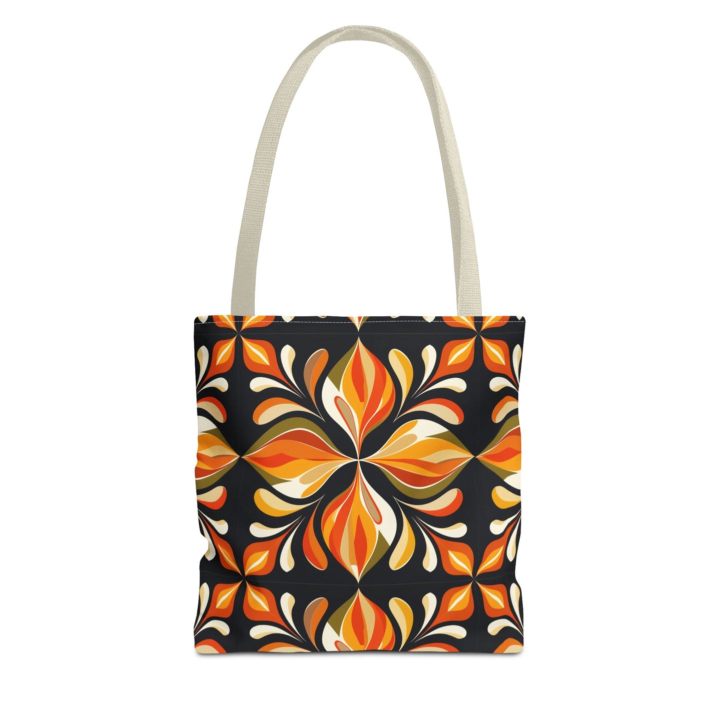 Retro Floral Tote Bag — Orange & Black Boho Pattern