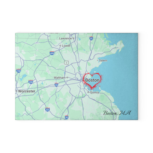 Boston Map Glass Cutting Board, Personalized Kitchen Decor, Gift for Boston Lovers, Wedding Registry, Home Cooking, Handmade Gift