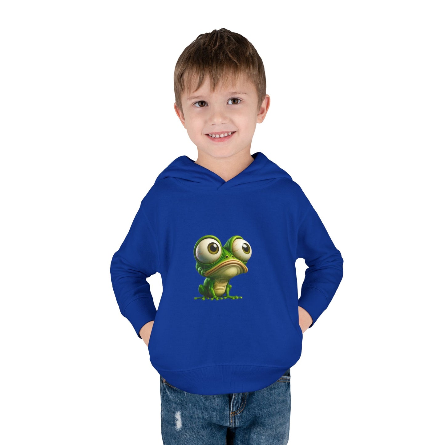 Whimsical Toddler Frog Pullover Hoodie, Cute Kids Fleece Sweater, Playful Toddler Clothing, Children's Gift, Animal Lover Apparel