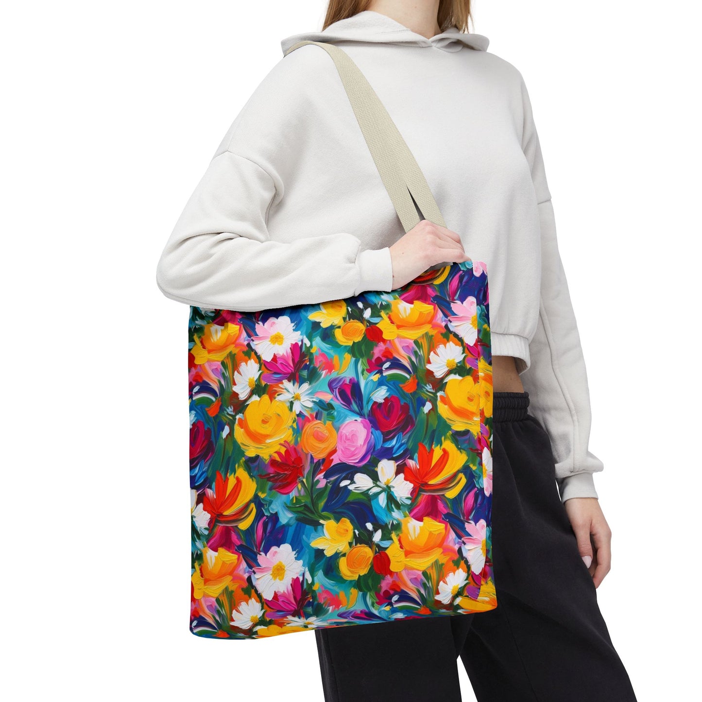 Colorful Floral Tote Bag — Vibrant All-Over Print Shopper