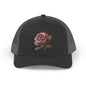 Rose Embellished Snapback Trucker Cap, Casual Hat for Outdoor Events, Gift for Flower Lovers, Stylish Fashion Accessory, Holiday Cap