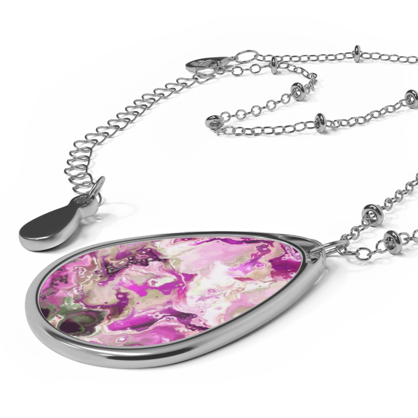 Elegant Oval Stone Necklace, Pink Marble Pendant, Layering Jewelry, Gift for Her, Boho Chic Accessory, Personalized Jewelry