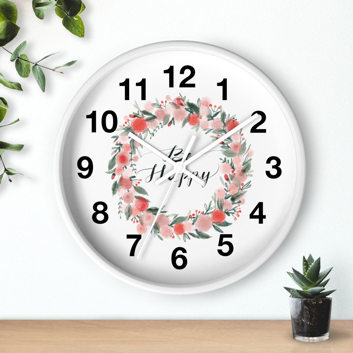 Floral Motivational Wall Clock | Home Decor | Gift for Her | Positive Quote Decor | Pink Wreath Design | Living Room Decor