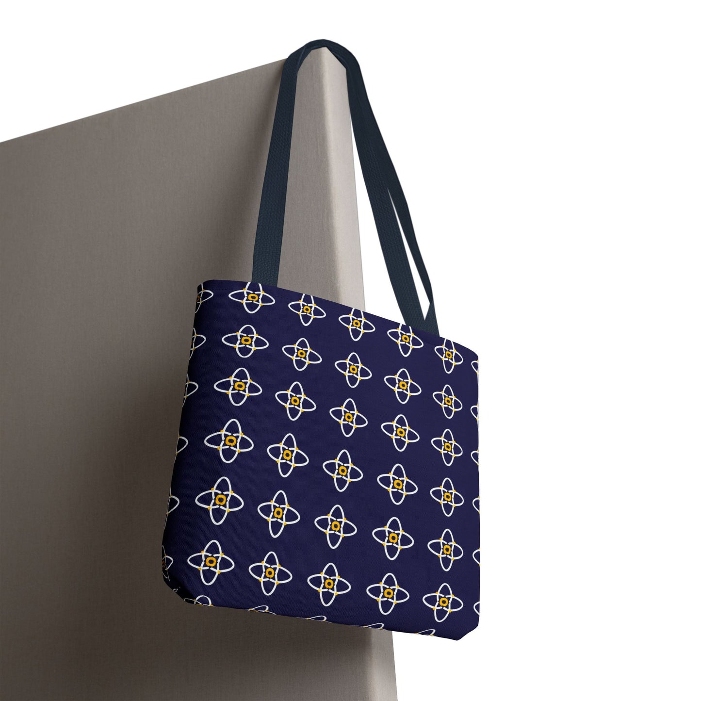 Navy Geo Floral Pattern Tote Bag — Reusable Everyday Shopping Tote