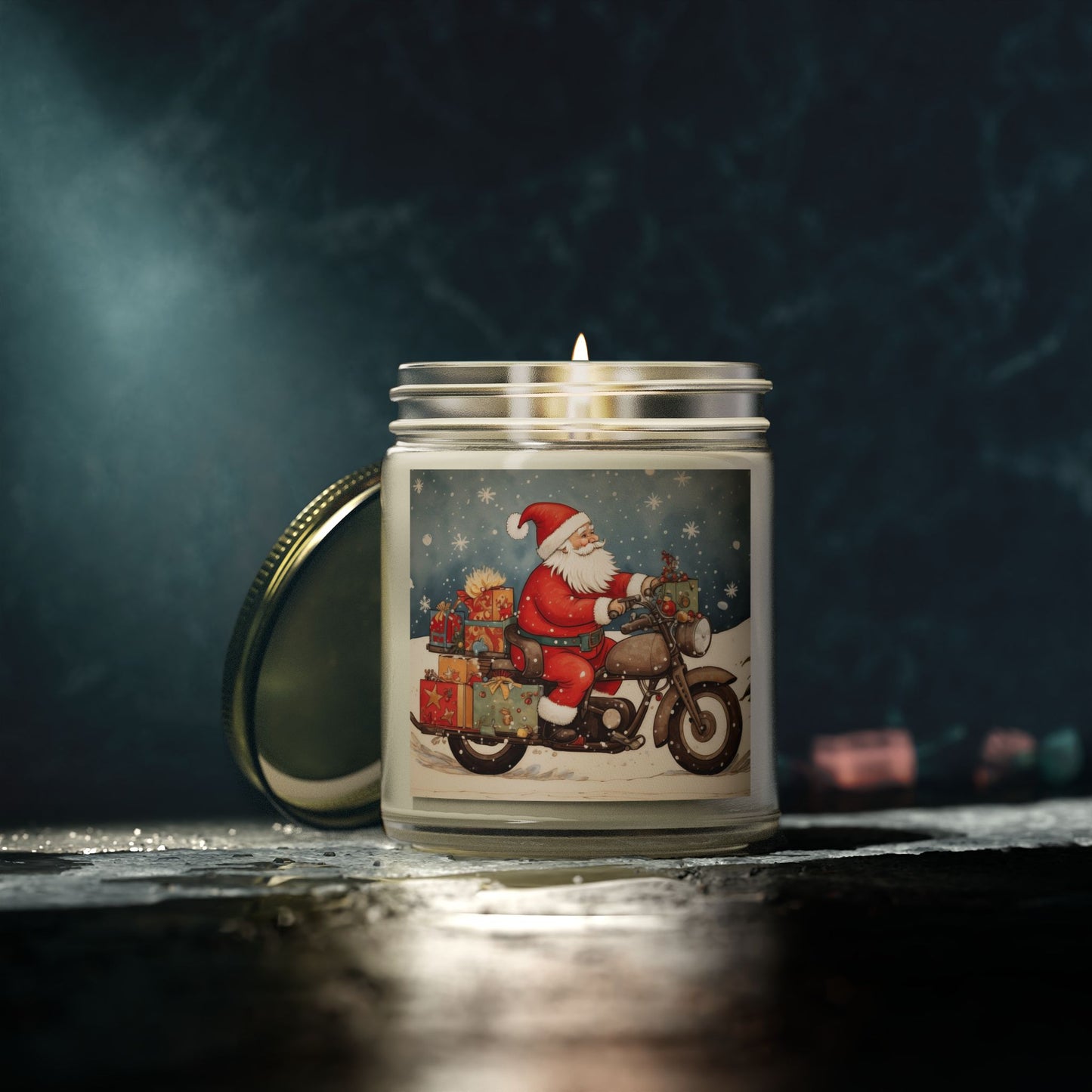 Festive Scented Candles | Santa on Motorcycle | Holiday Decor, Gift, Aromatherapy, Home Fragrance, Christmas Decoration