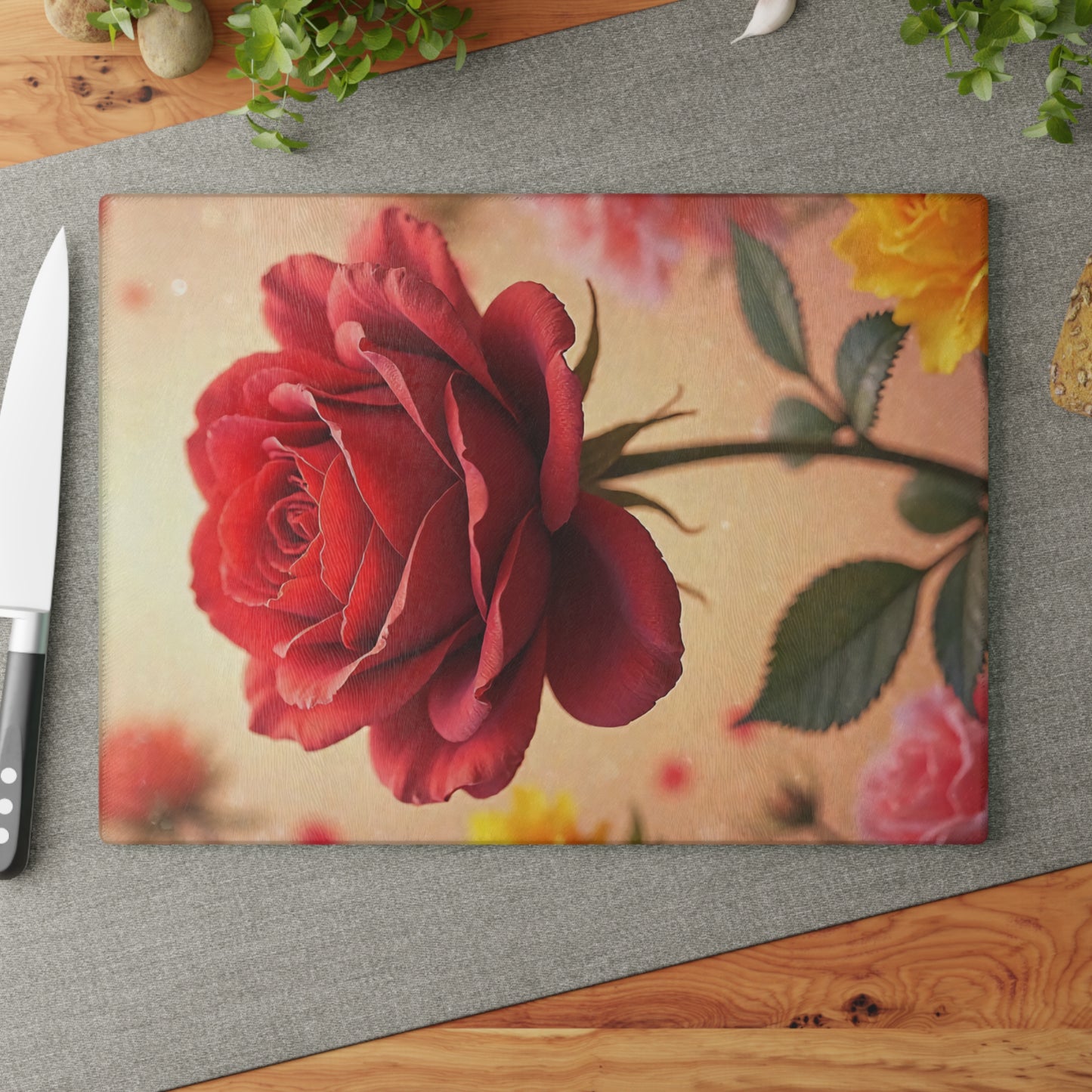 Romantic Floral Glass Cutting Board, Kitchen Decor, Wedding Gift, Home Cooking, Unique Housewarming Gift, Gift for Her