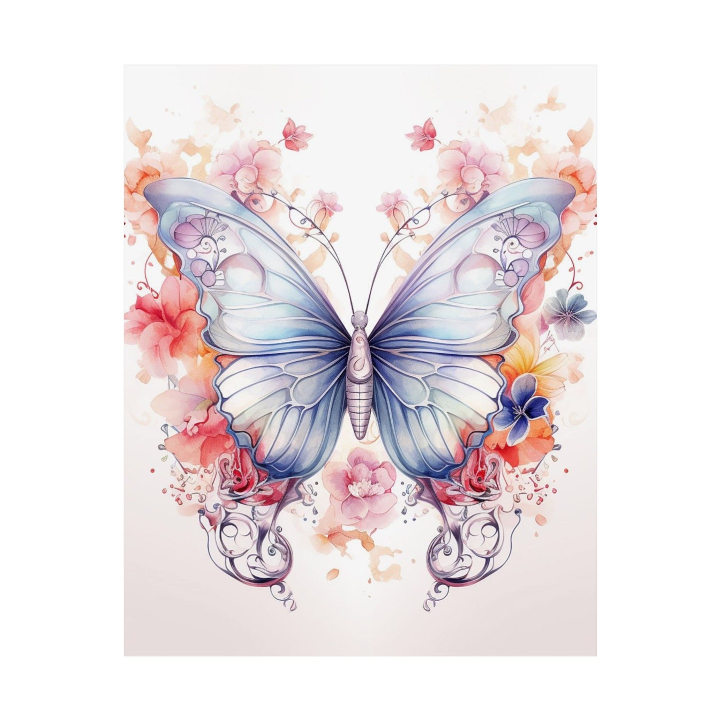 Butterfly Watercolor Wall Poster — Floral Pastel Matte Vertical Print