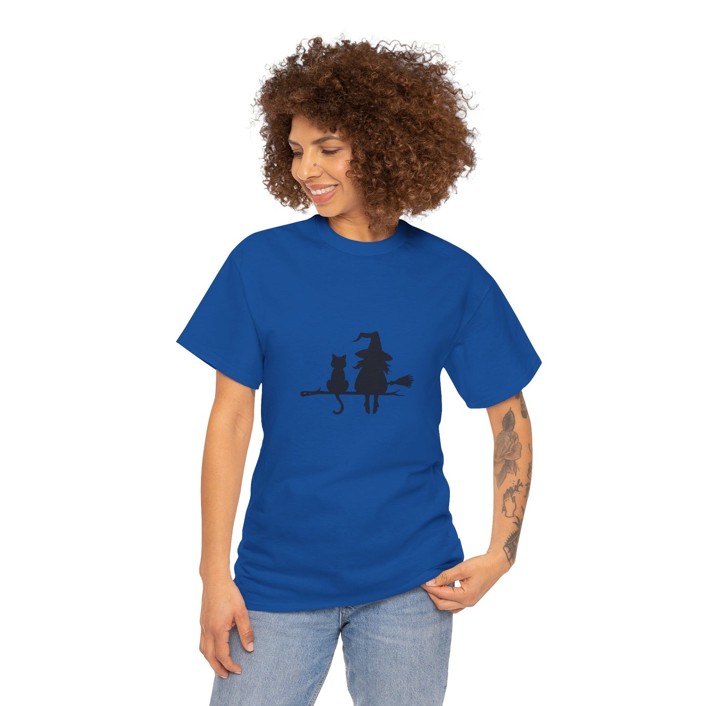 Witch and Cat Tee | Spooky Unisex Shirt for Halloween | Cute Witchwear for Cat Lovers | Fall Wardrobe Essential | Gift for Magical Friends