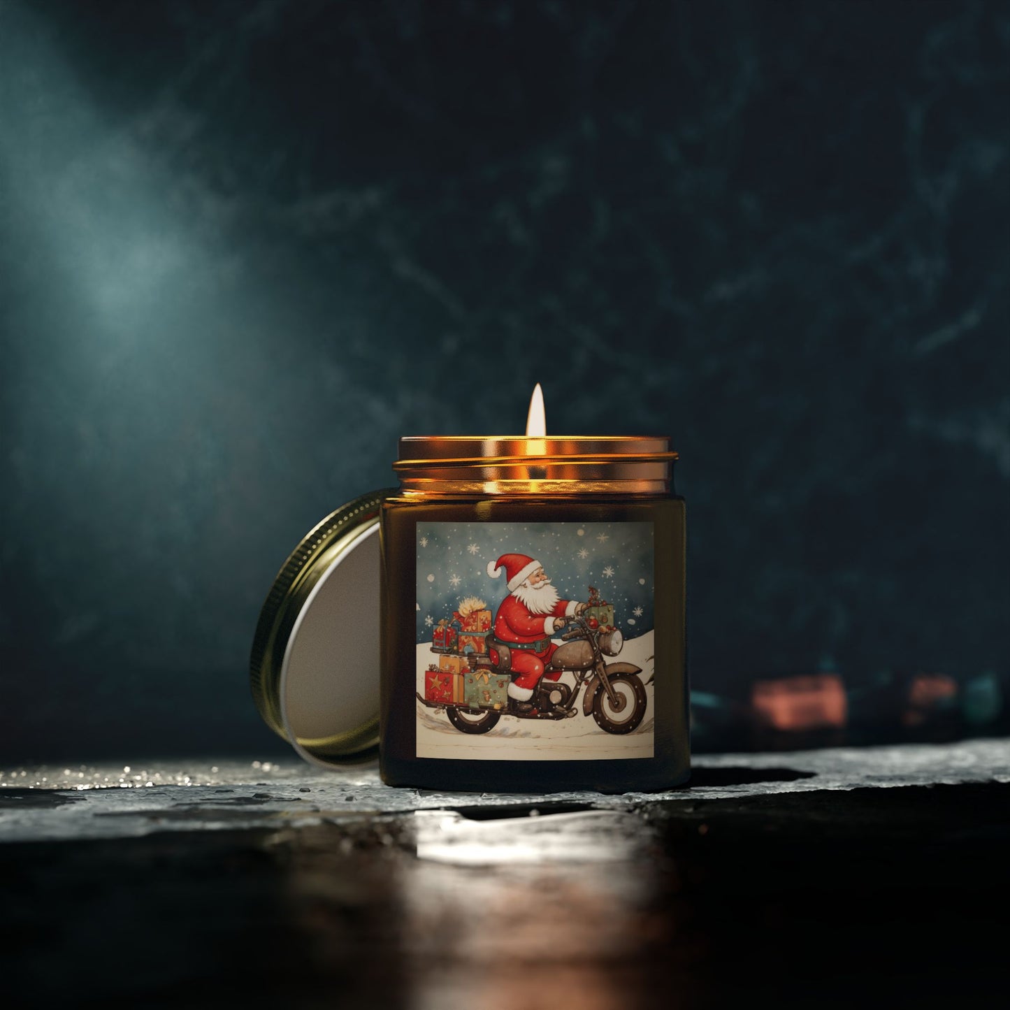 Festive Scented Candles | Santa on Motorcycle | Holiday Decor, Gift, Aromatherapy, Home Fragrance, Christmas Decoration