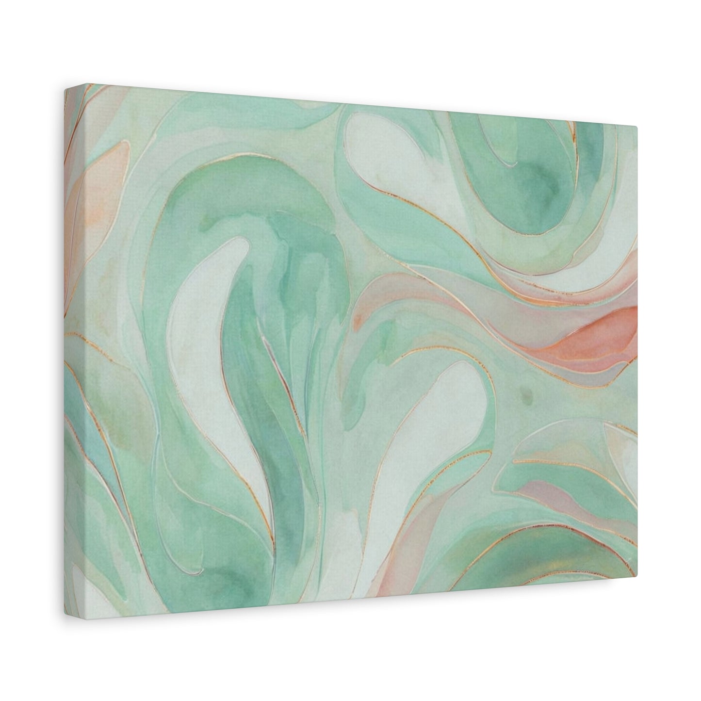 Abstract Green Marble Canvas Print — Teal & Coral Swirl Wall Art