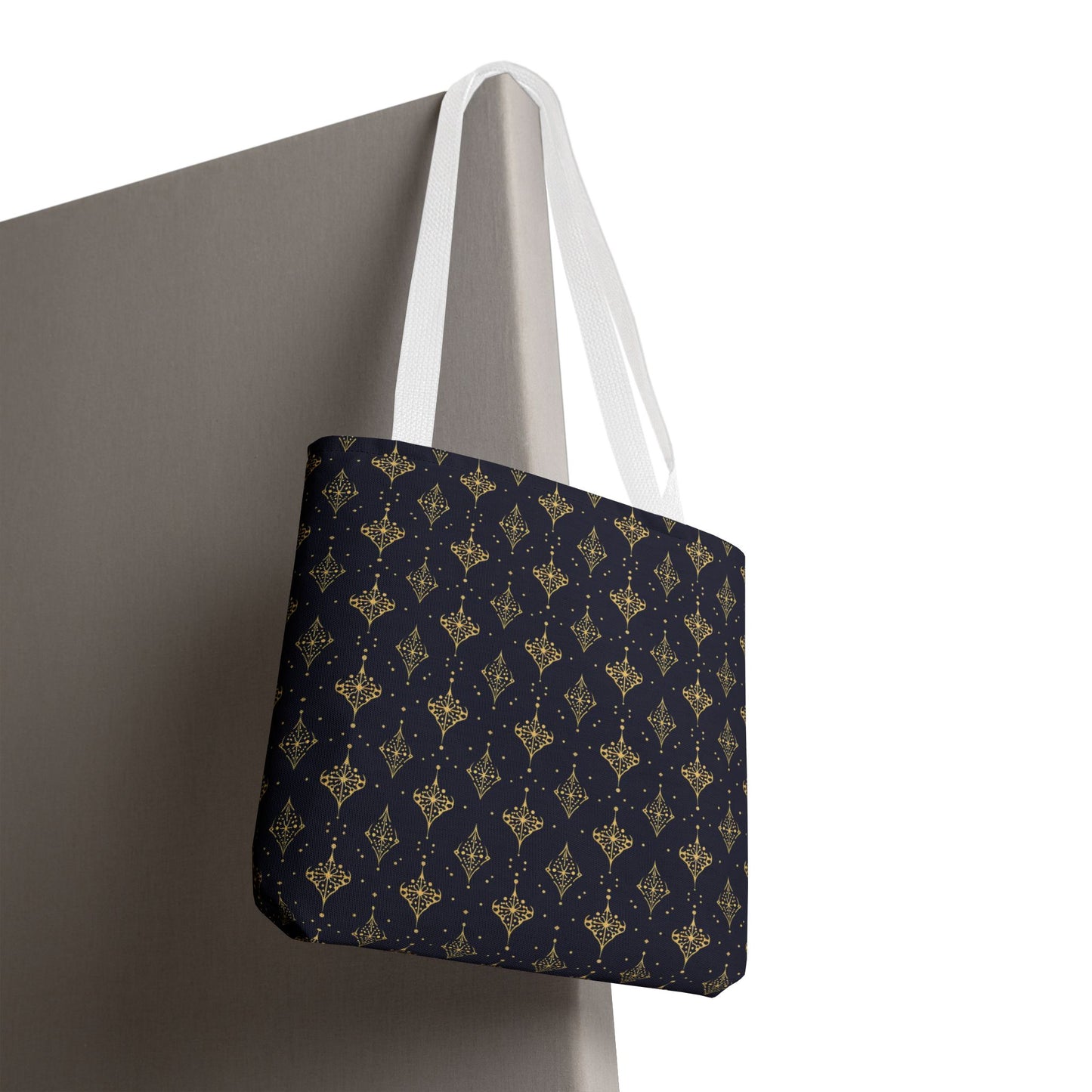 Navy & Gold Art Deco Tote Bag — Elegant Geometric Pattern All-Over Print