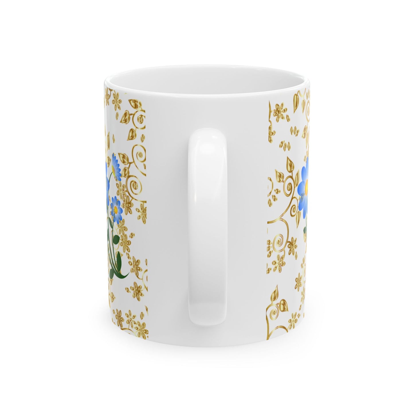 Elegant Floral Ceramic Mug Gold and blue