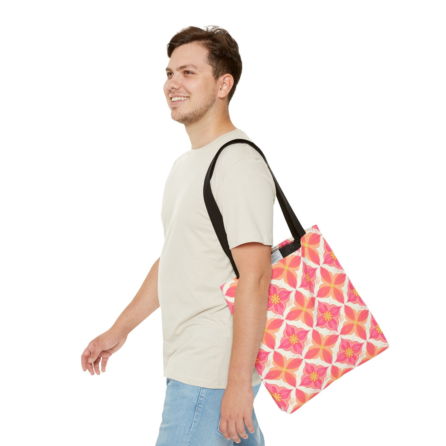 Pink Floral Geometric Tote Bag — All-Over Print Reusable Shopper