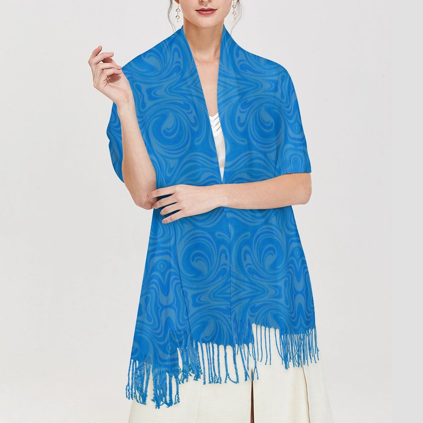 Cashmere-like Tassel Scarf Blue