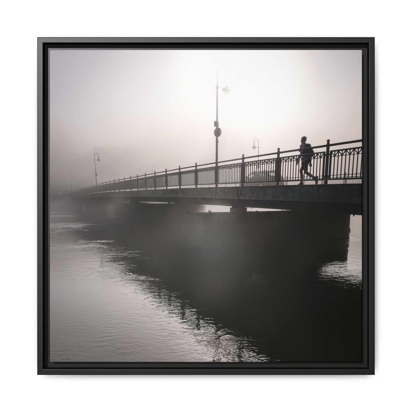 Framed Matte Canvas - Foggy Bridge Black & White Photography