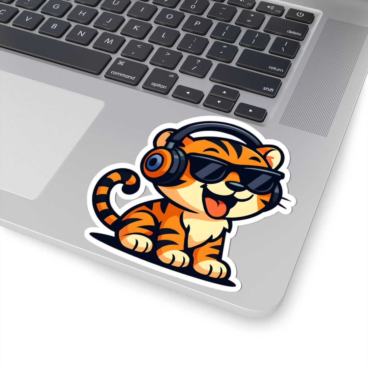 Cool Tiger Headphones Kiss-Cut Stickers, Fun Animal Stickers, Laptop Decals, Cute Home Decor, Gift for Cat Lovers