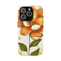 Floral Phone Case with Orange Flower Design, Tough Phone Cover, Floral Gift, Stylish Tech Accessory, Nature Lovers, Spring Vibes