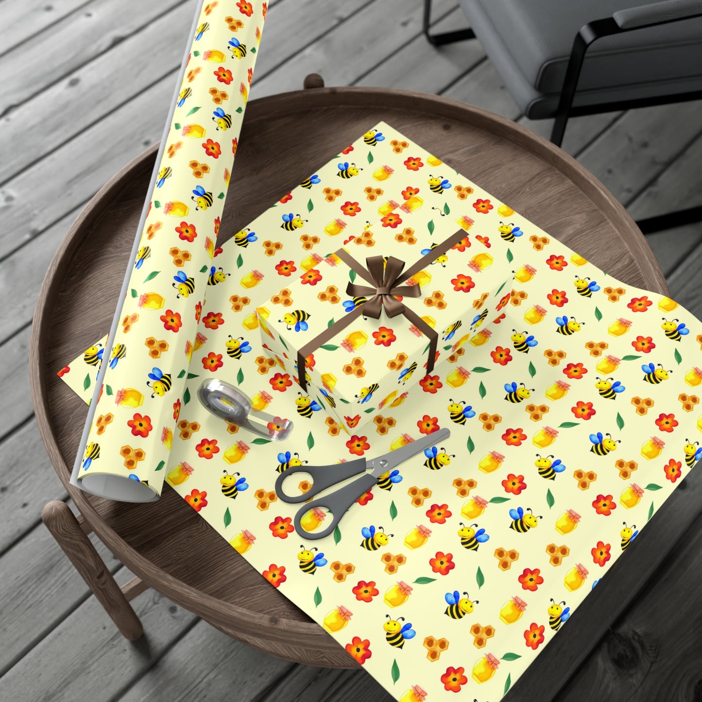 Cheerful Gift Wrap Paper, Floral and Bee Pattern, Eco-Friendly Wrap for Birthdays