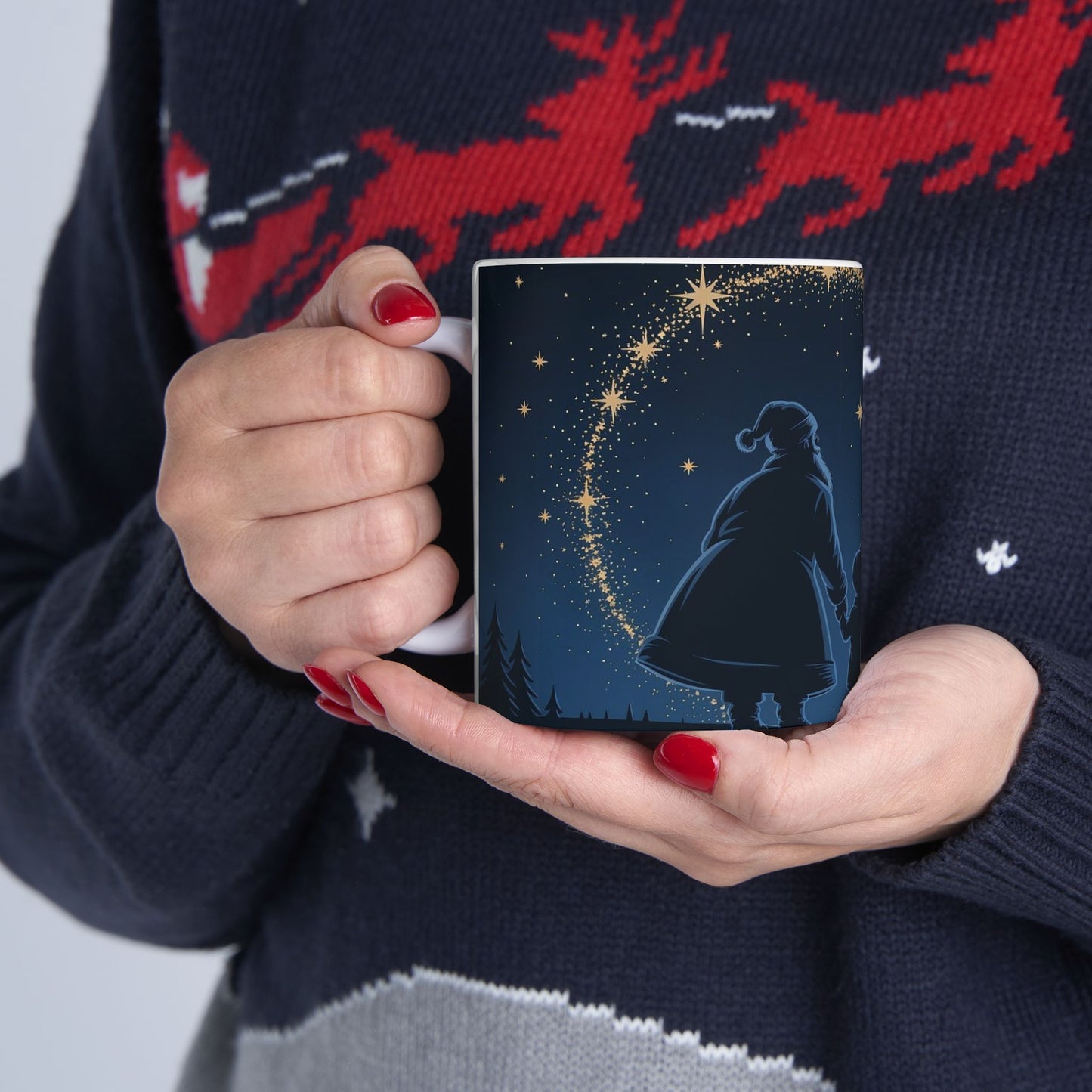 Christmas Starry Night Mug — Silhouette Parents & Child with Shooting Star (11oz/15oz)