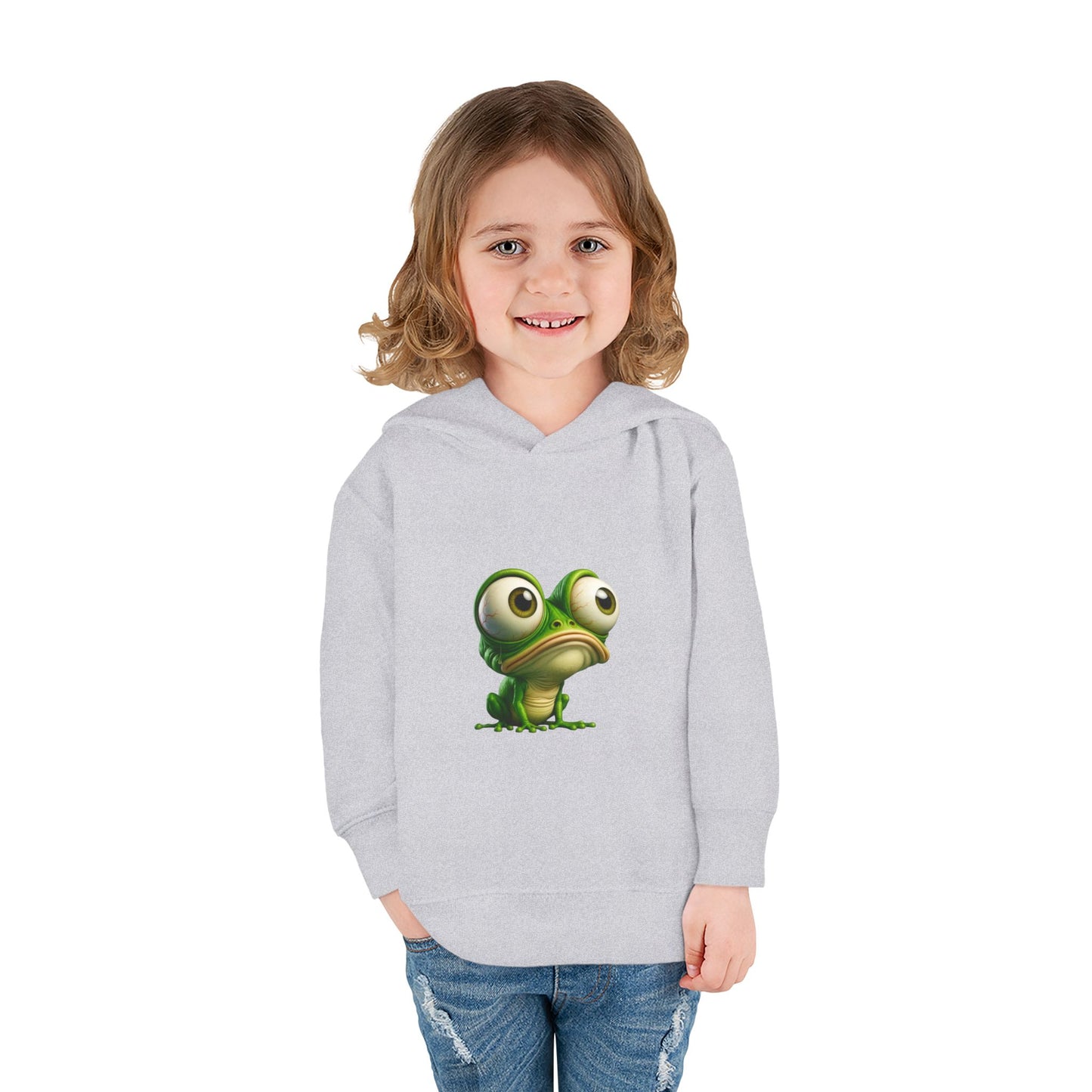 Whimsical Toddler Frog Pullover Hoodie, Cute Kids Fleece Sweater, Playful Toddler Clothing, Children's Gift, Animal Lover Apparel