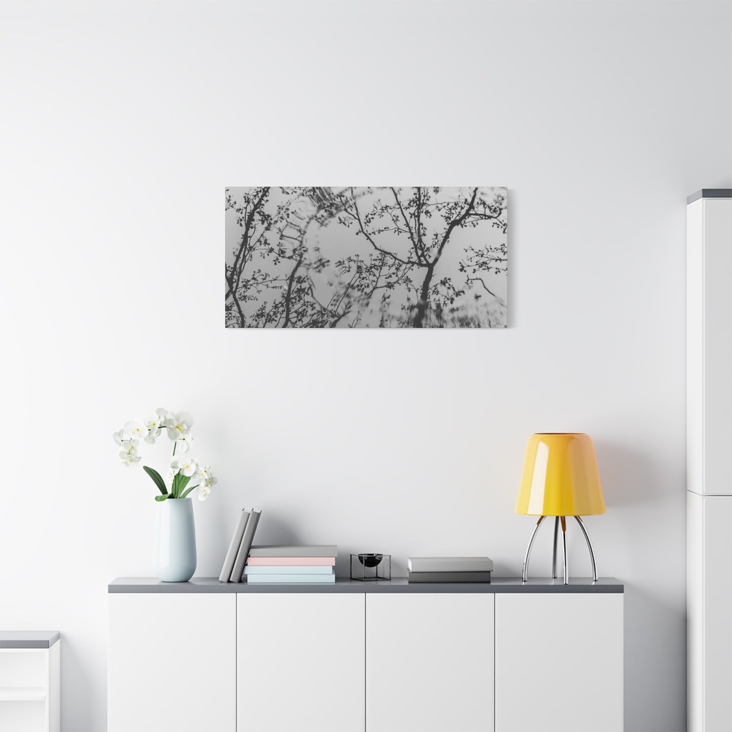 Canvas Wall Art — Monochrome Blurred Ferris Wheel with Tree Silhouettes
