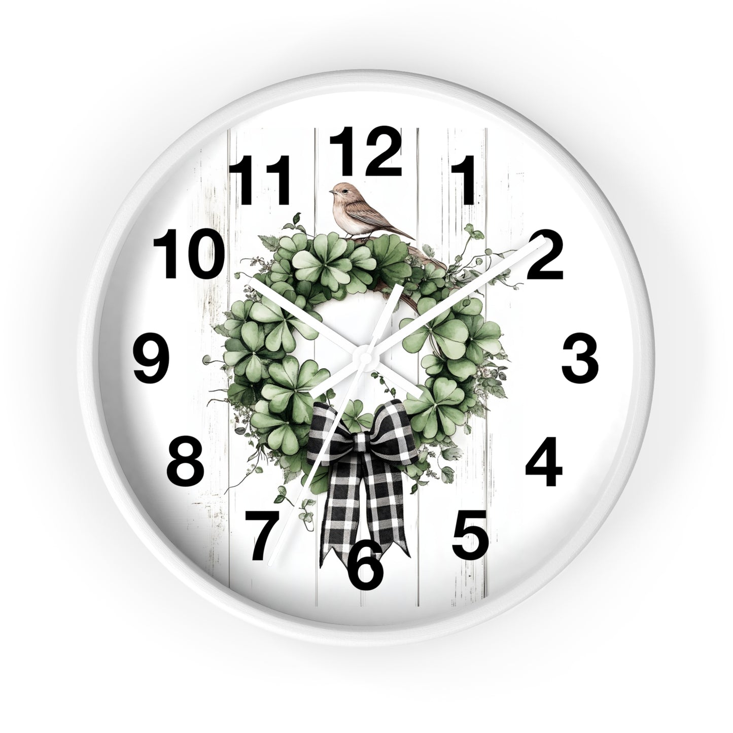 Charming Wreath Wall Clock | Rustic Decor, Bird Lover Gift, Spring Theme, Home Accent, Clovers & Bow