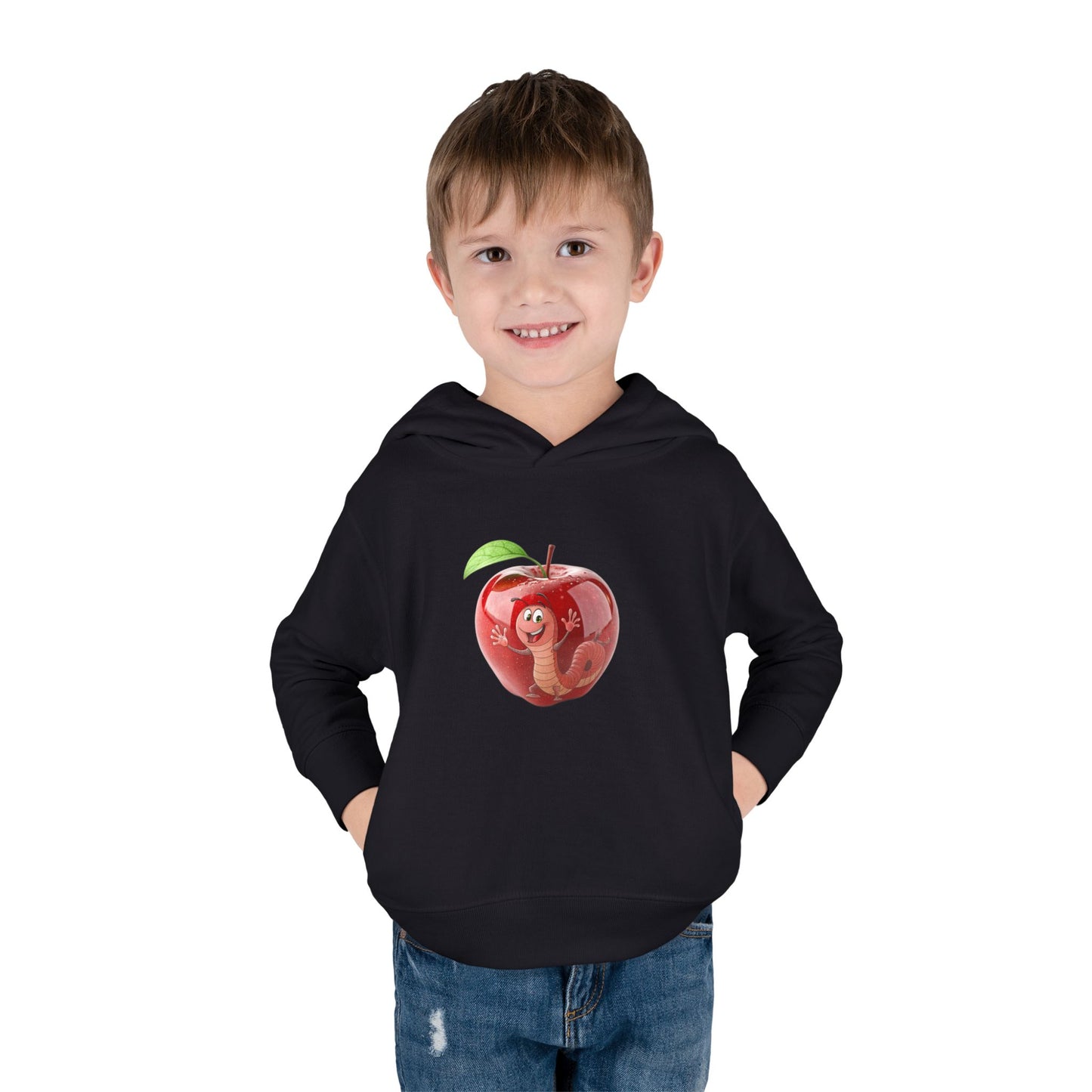 Cute Apple Toddler Pullover Fleece Hoodie - Cozy, Fun, Playful Kidswear, Perfect Gift for Birthdays, Play Dates, or Fall Outings