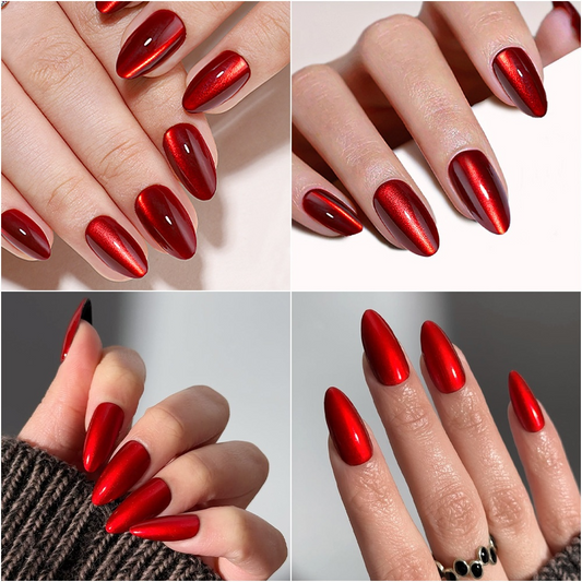 Red Cat Eye Short Almond Press On Nails (MOQ=3)