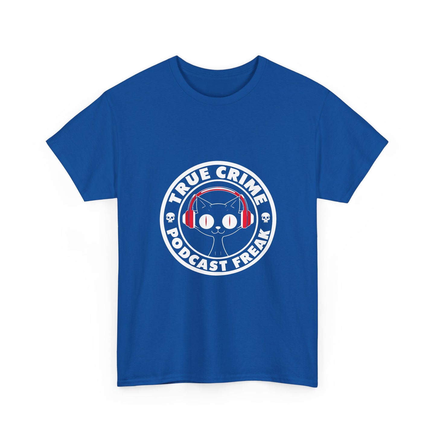 True Crime Podcast Tee — Cat with Headphones Logo