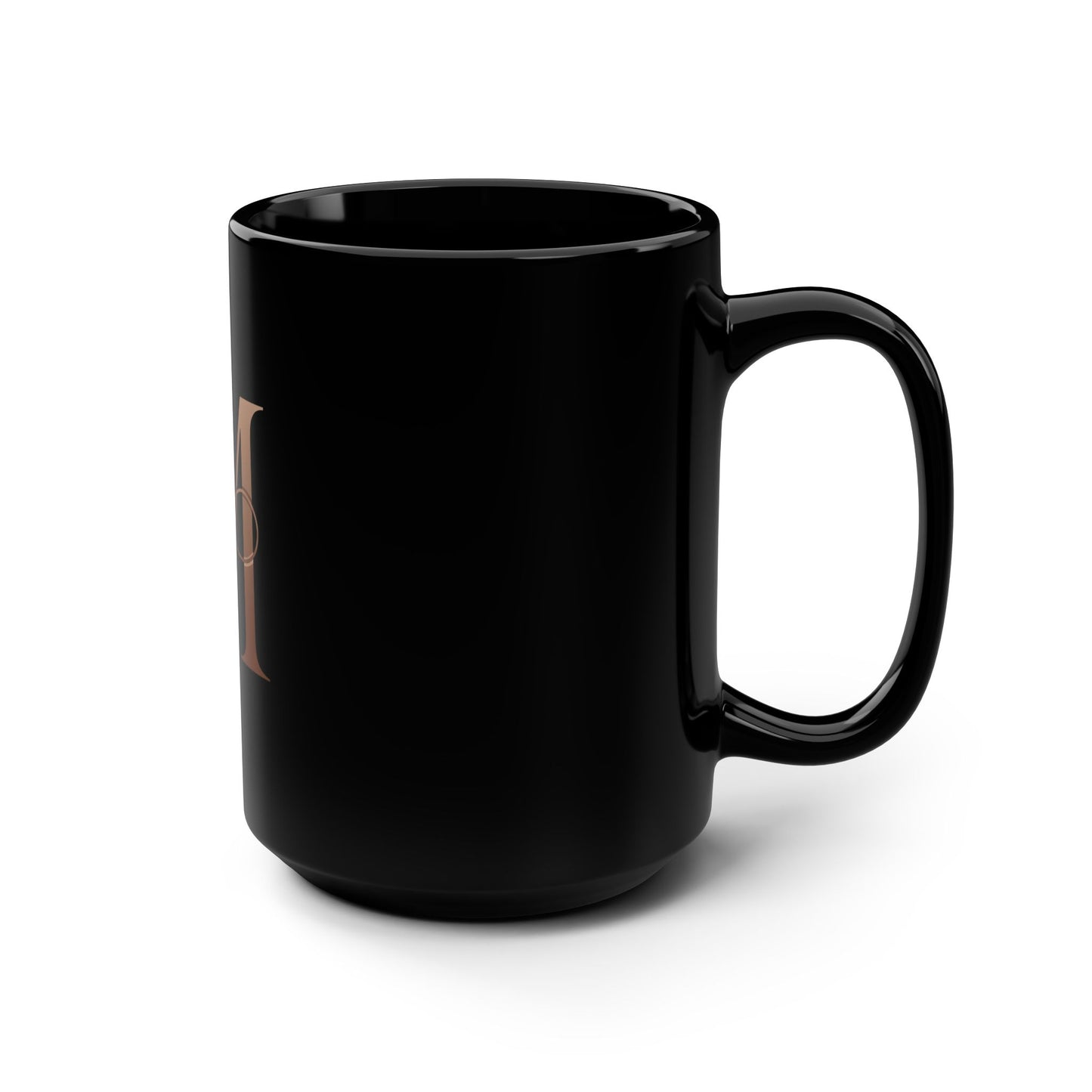 Monogram M Black 15oz Coffee Mug — Elegant Rose Gold Initial Mug
