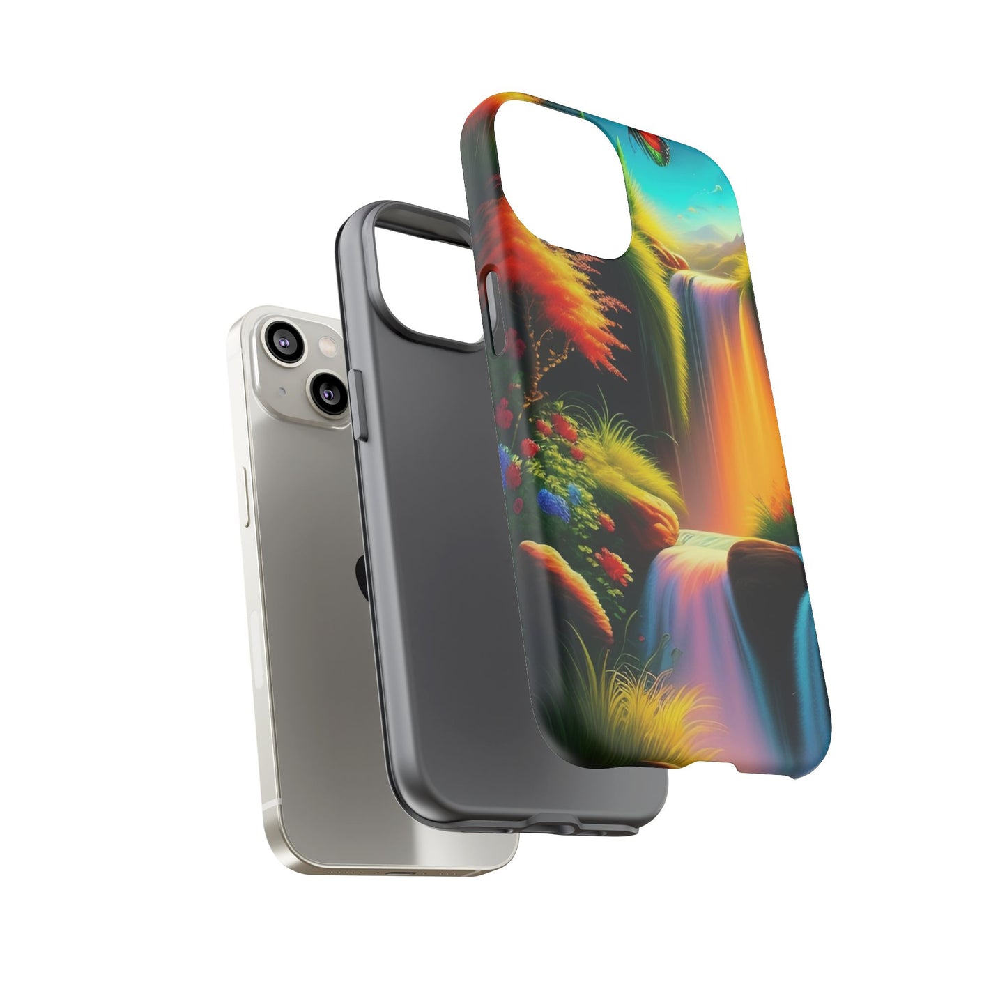 Phone Case - Vibrant Waterfall Landscape with Butterfly | Colorful Nature Protective Case