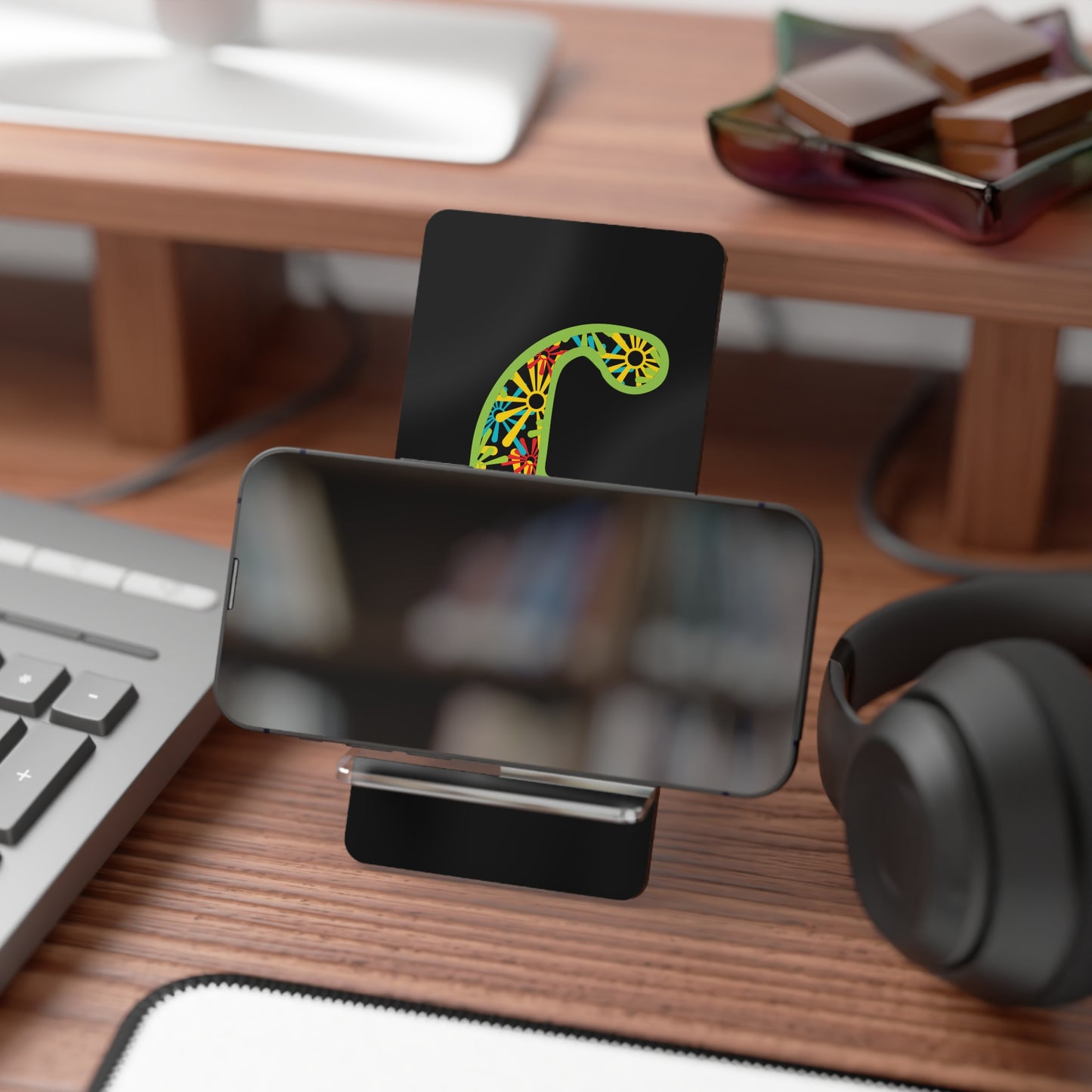 Phone Stand — Floral Mosaic 'f' Mobile Display Holder