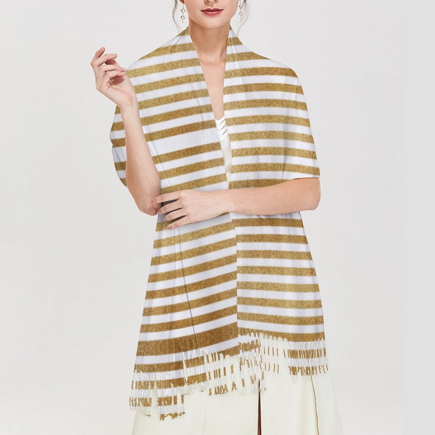 Cashmere-like Tassel Scarf Gold Stripes