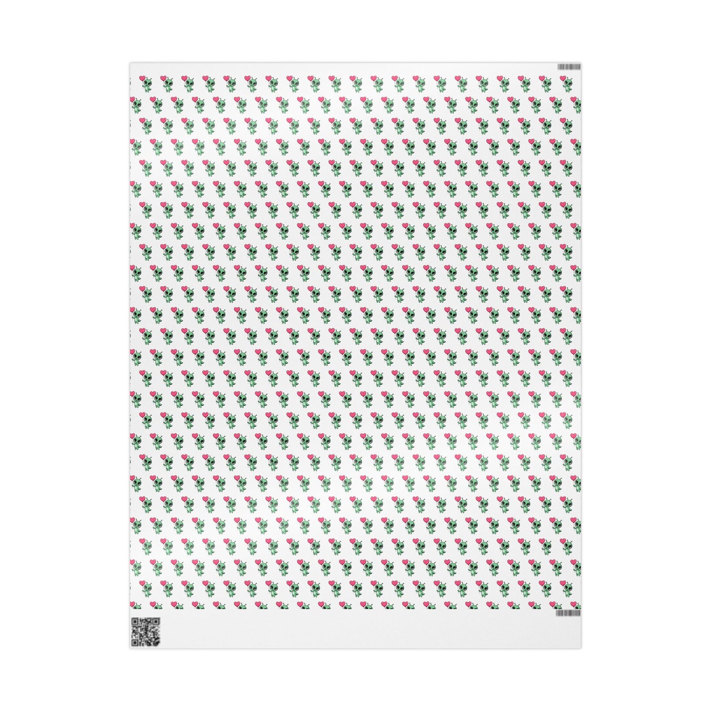 Wrapping Paper – Cute Green Alien with Pink Heart Pattern, Cute Gift Wrap for Kids & Baby Showers