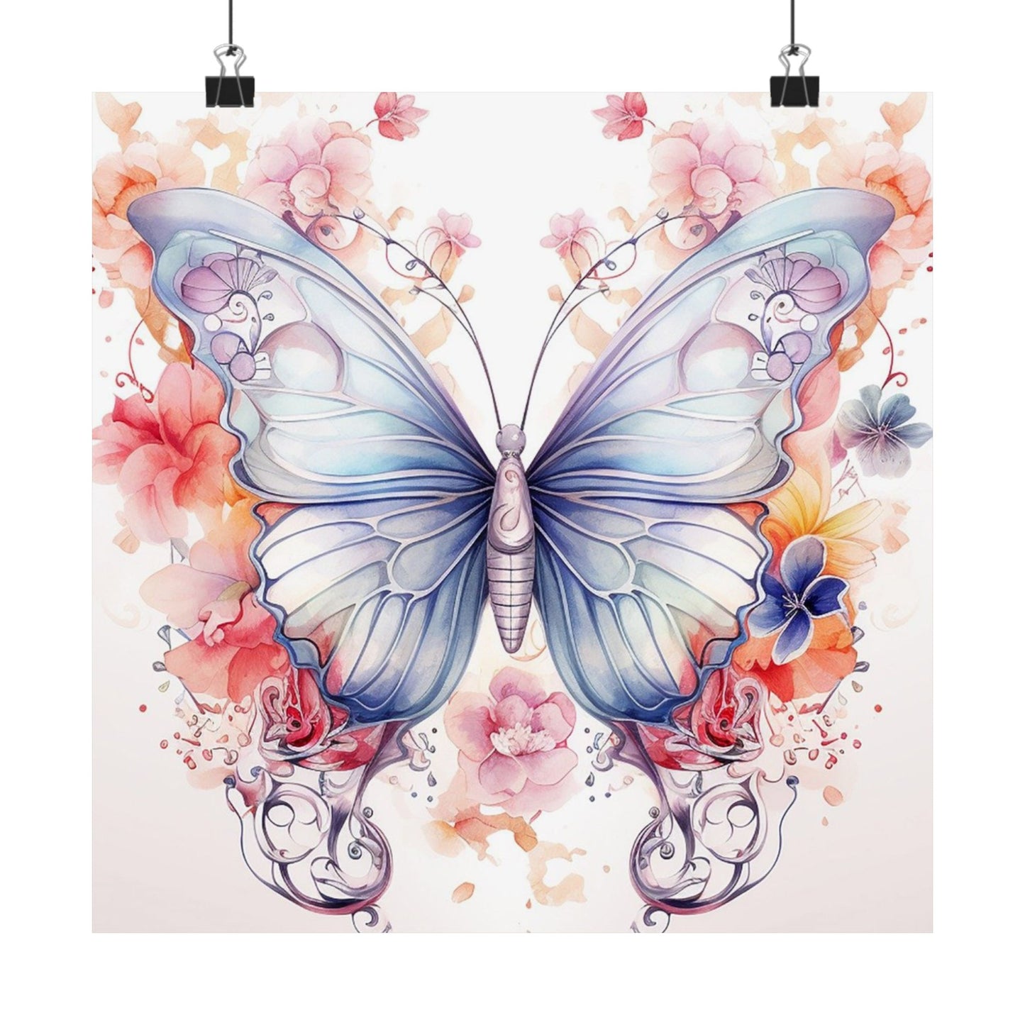 Butterfly Watercolor Wall Poster — Floral Pastel Matte Vertical Print